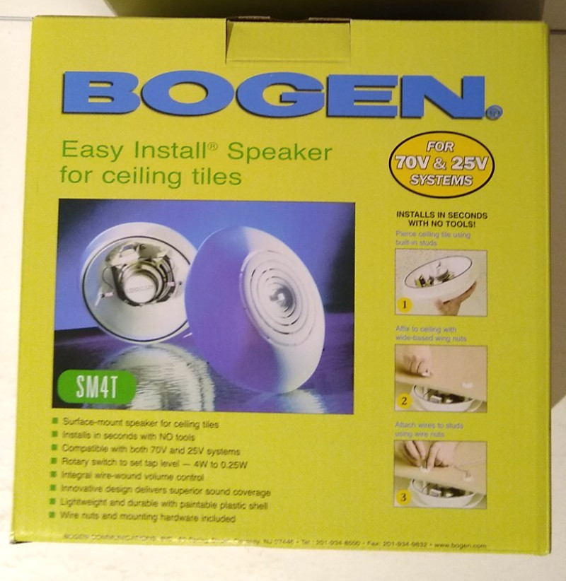 Bogen SM4T Easy Install 4W Ceiling Speaker W/ Volume Control, 25V 70V PA Systems
