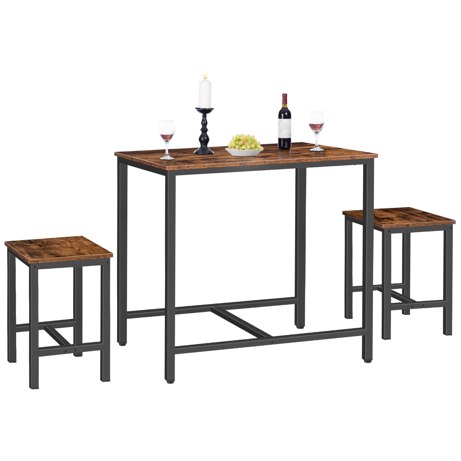3-Piece Industrial Dining Table Set, Kitchen Table, Space Saving Dinette for ...