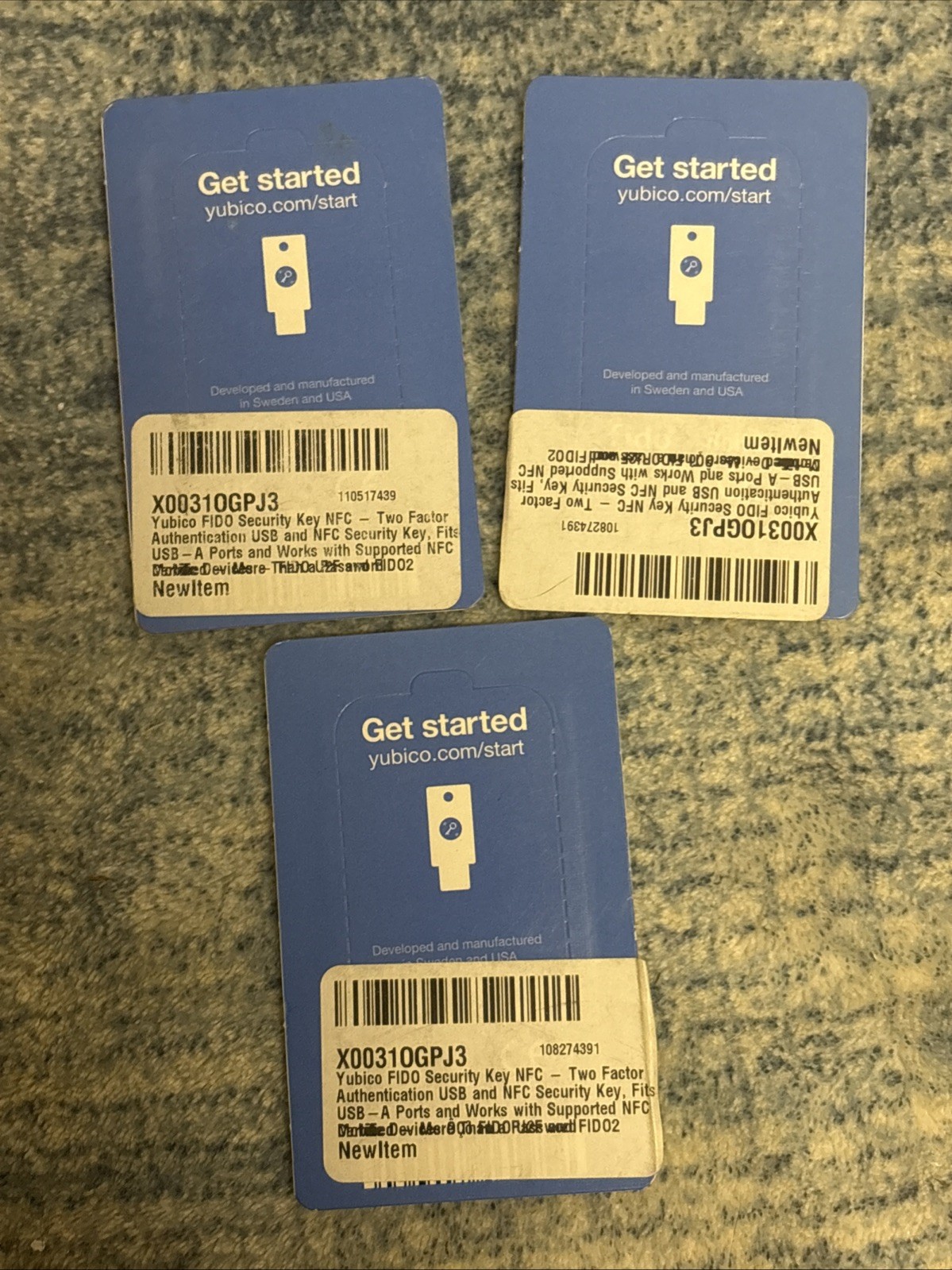 3 Yubico FIDO Security Key NFC USB-A Two Factor Authentication for USB & Mobile