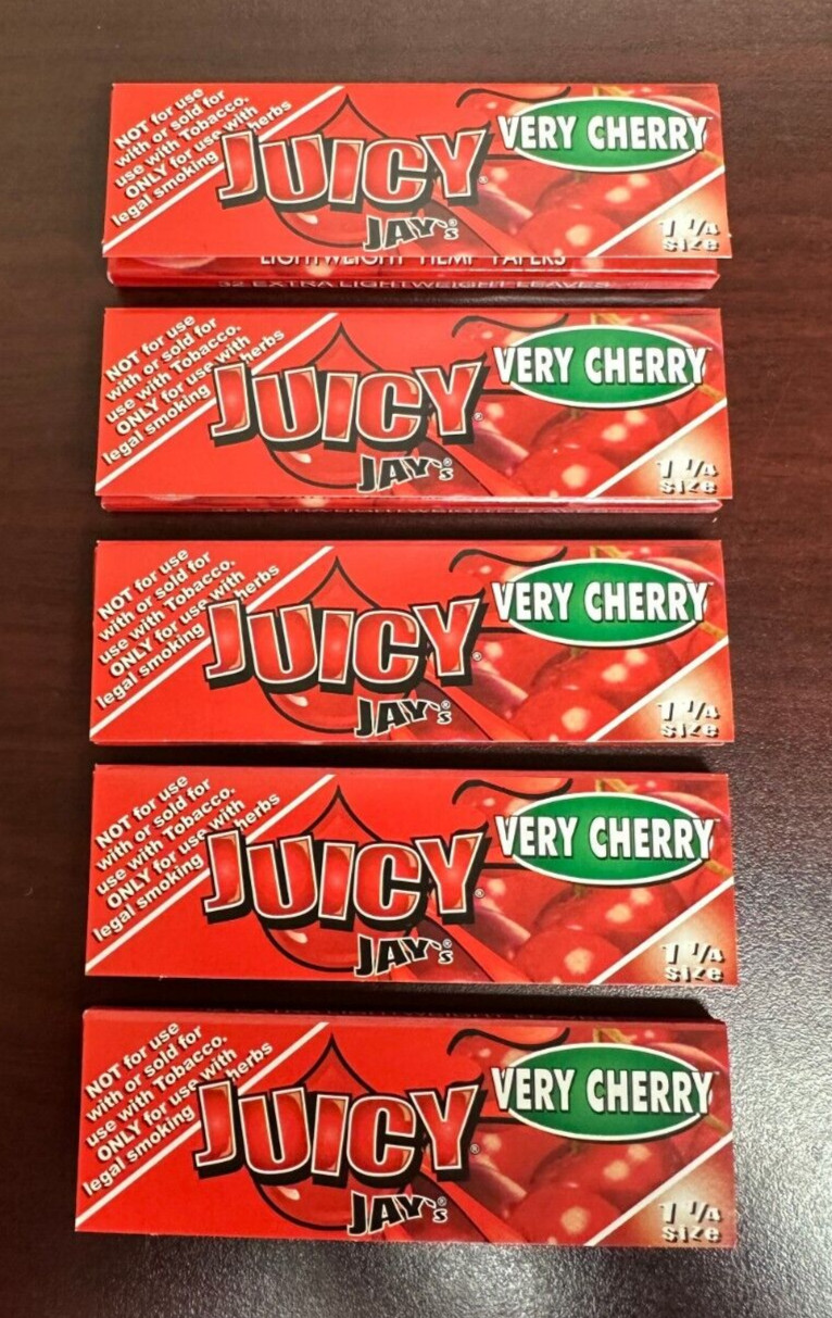 Juicy Jays 1 1/4 VERY CHERRY Cigarette Rolling Papers -5 PACKS