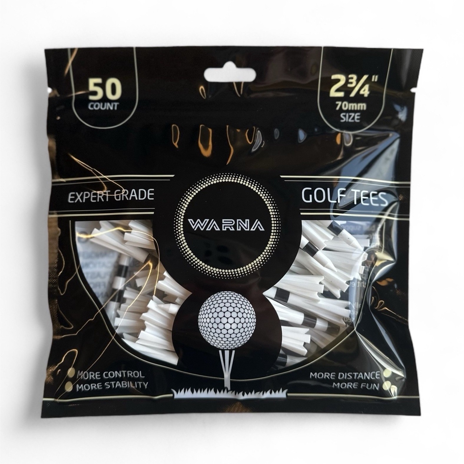 2 pack- WARNA Expert Grade Plastic Golf Tees 2 3/4 in White Black 100 count