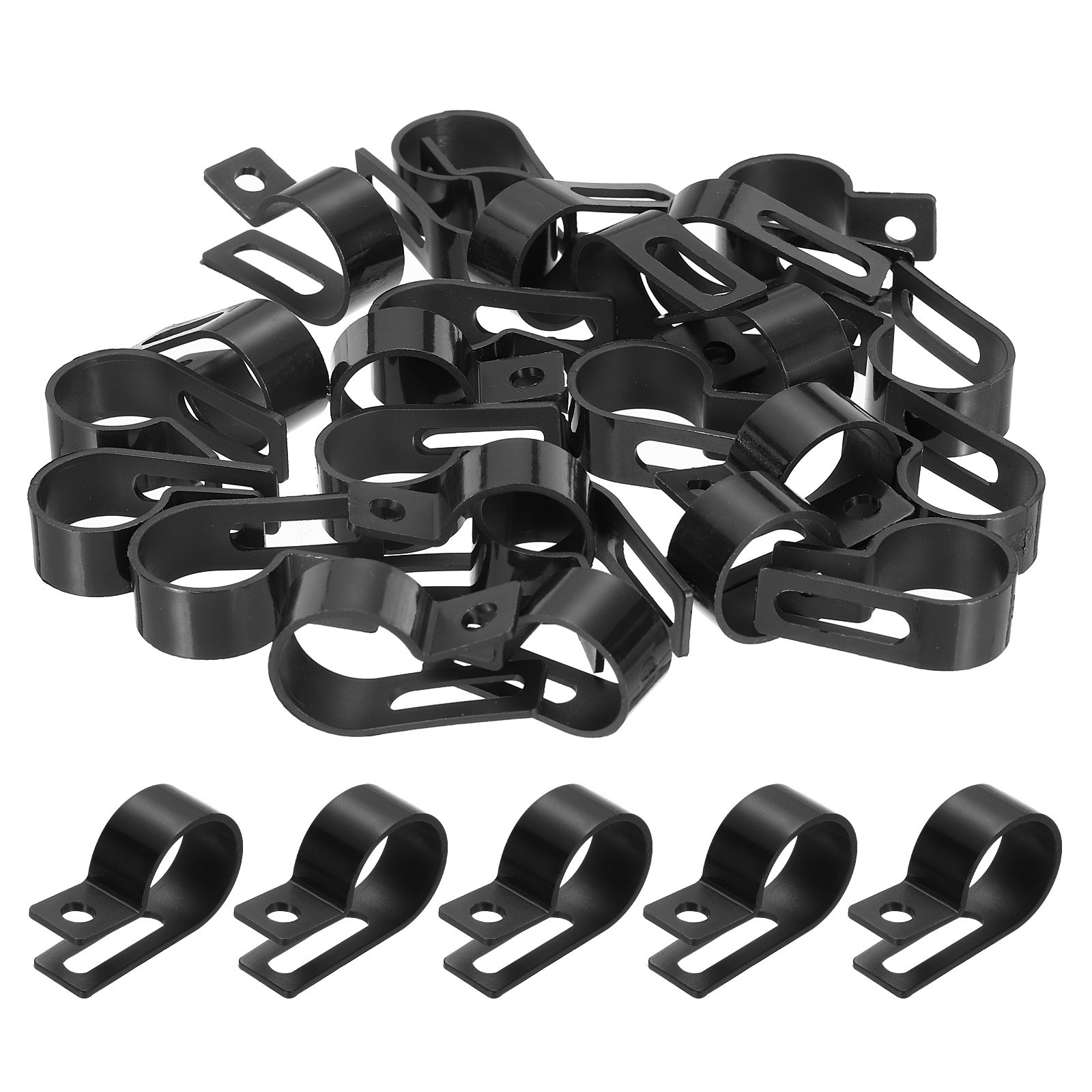 Nylon Plastic Cable Clamps 3/4 Inch, 25 Pcs R-Type Cable Clips, Black