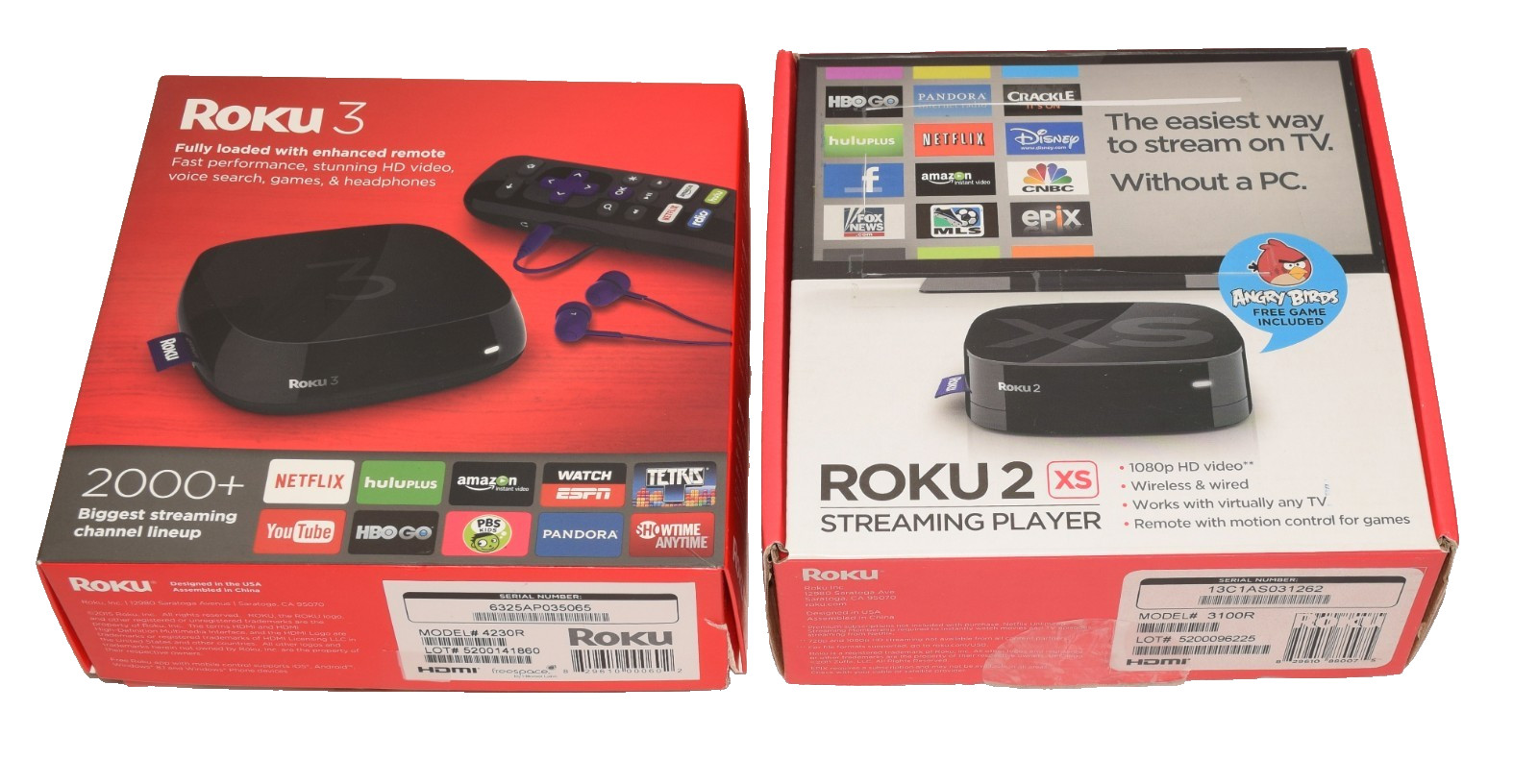 Roku 2 XS Model 3100R and Roku 3 Model 4230R Streaming Media Players