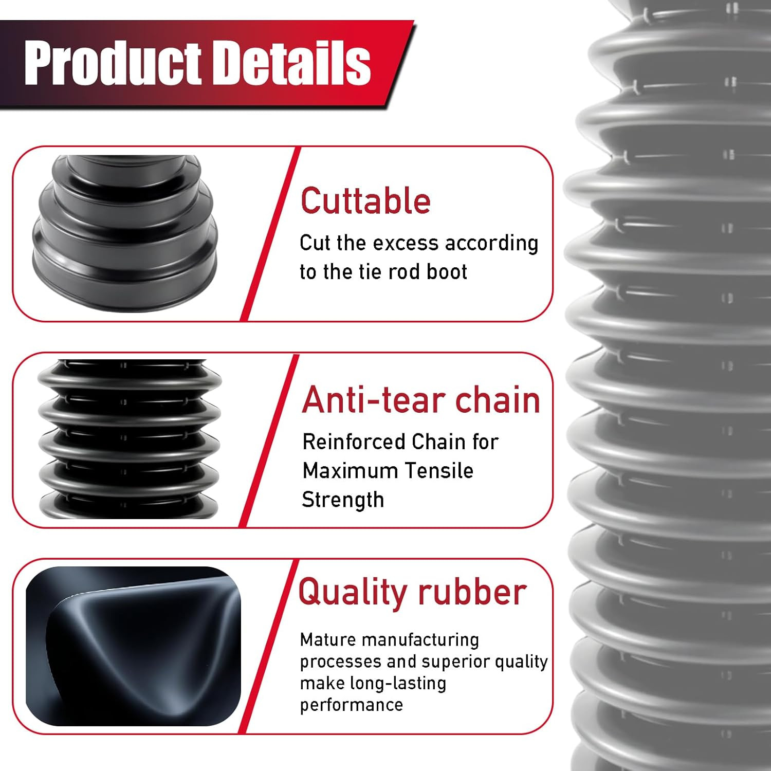 Upgrade 2PCS Tie Rod Boot Rack and Pinion Boot Kit,Thickened Neoprene Rubber Mat