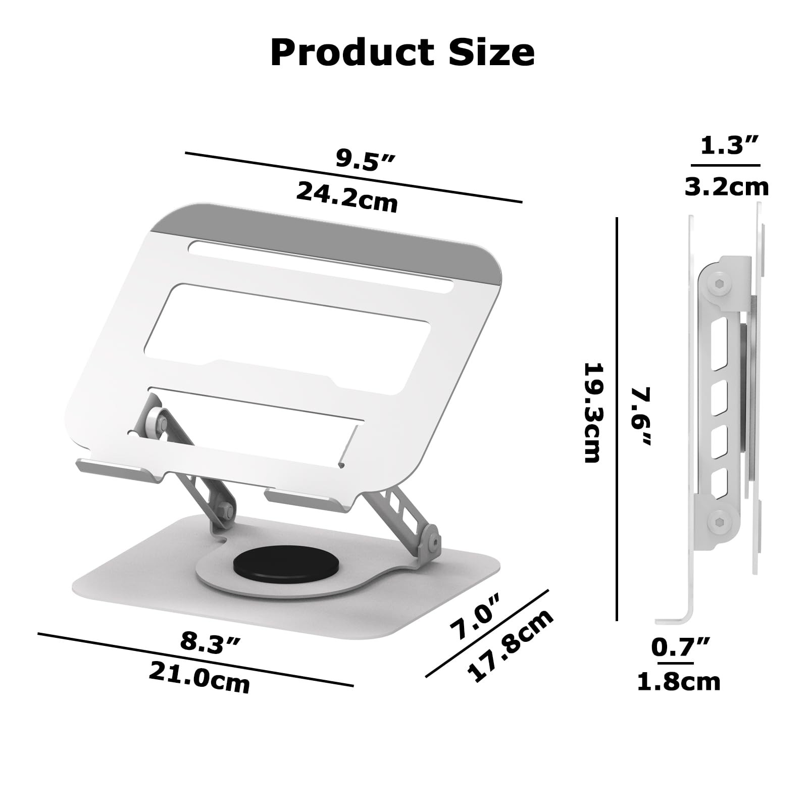 Silver Adjustable Laptop Stand 360 Rotating Computer Riser Fits Up To 16 Inch