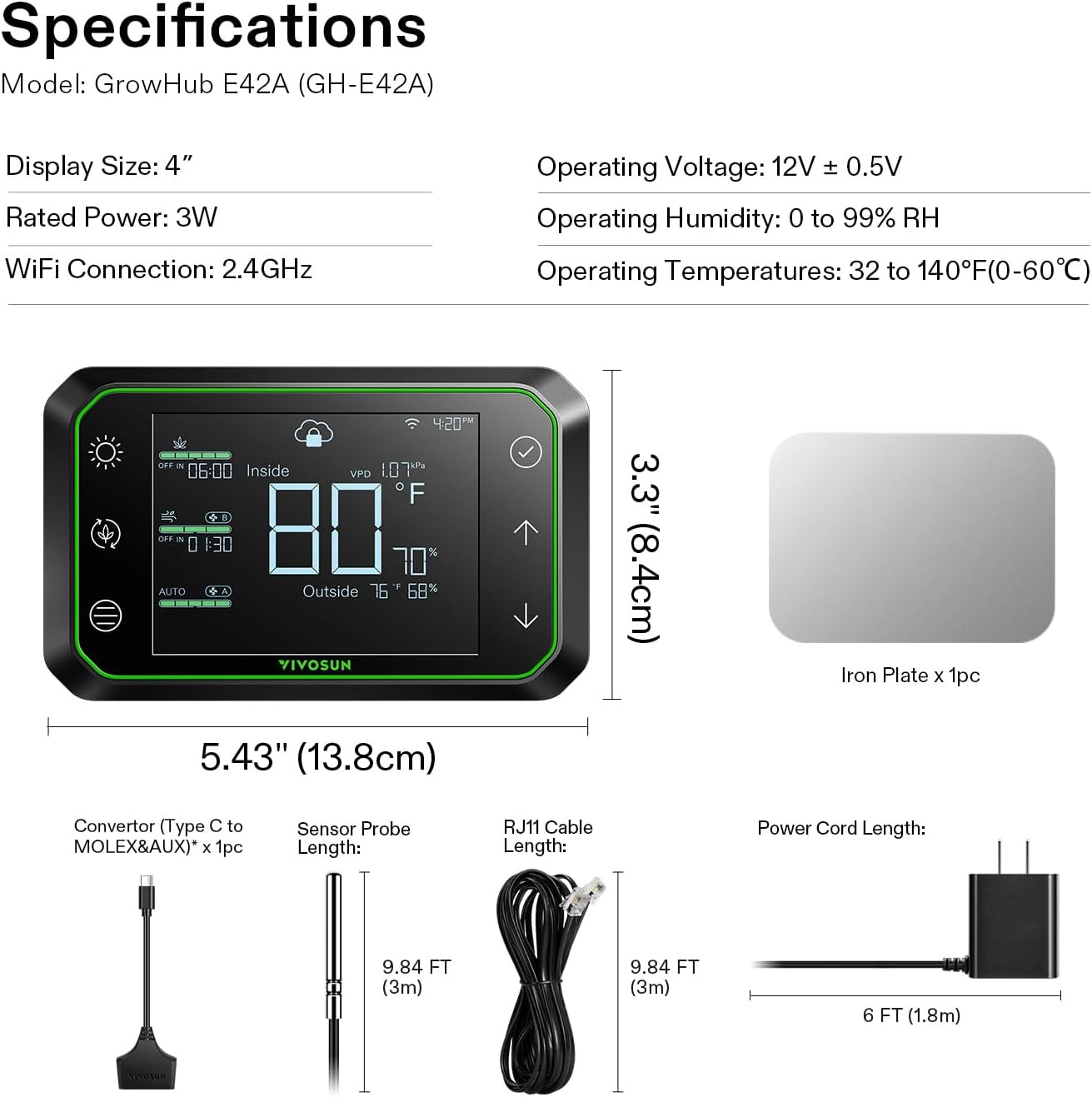 Growhub Controller E42A for Grow Tent, Smart Environmental Wifi-Controller with