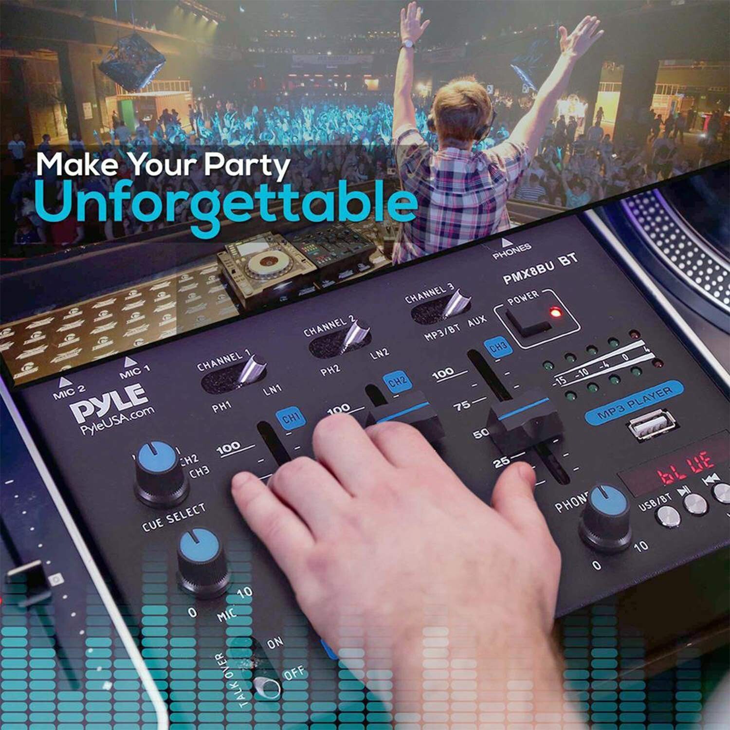 Pyle Wireless DJ Audio Mixer - 3 Channel Bluetooth Compatible DJ Controller S...