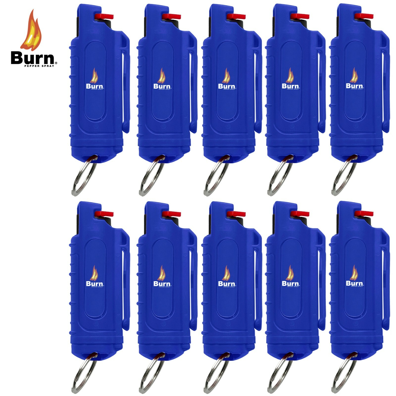 10 PACK BURN Pepper Spray Keychain 0.5oz Self Defense Security Case Molded Blue