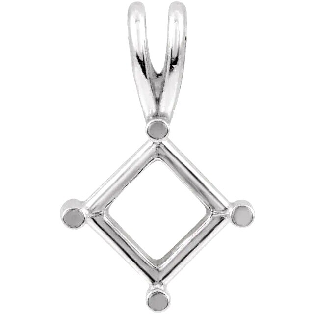 Sterling Silver Square Princess Pre-Notched Pendant Setting 6mm-7mm Solitaire