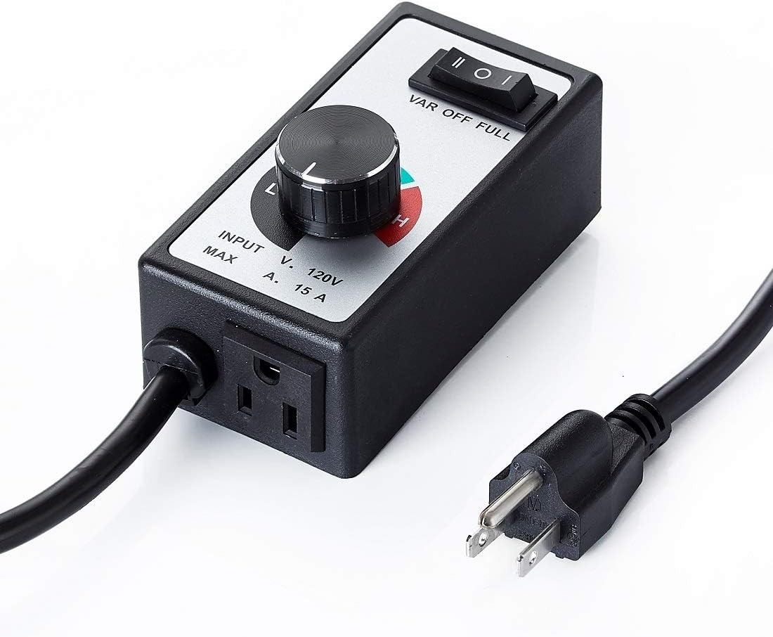Adjustable 15A Fan Speed Controller with 6' Power Cord - Safe & Efficient
