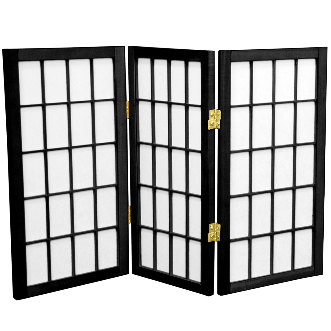 2 ft. Short Desktop Window Pane Shoji Screen - Black - 3 Panels