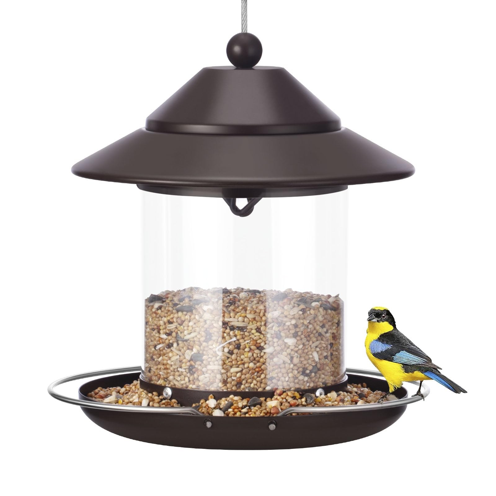 Bird Feeders for Outdoors, Hanging Metal Roof Feeder 2lb:Brown, Brown