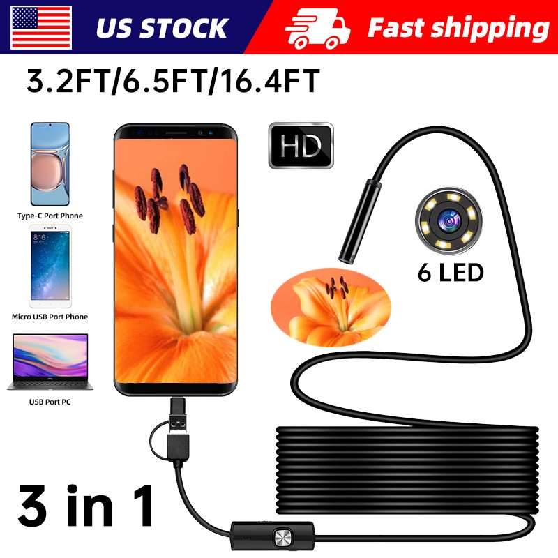 USB Type C Endoscope Borescope Snake Inspection Camera 3 in 1 for Android System