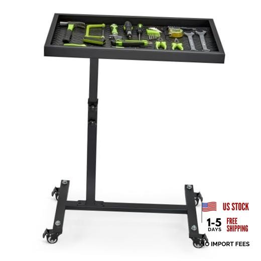 OLBRUS Adjustable Work Table with Wheels, Mechanic Rolling Tool Tray Black