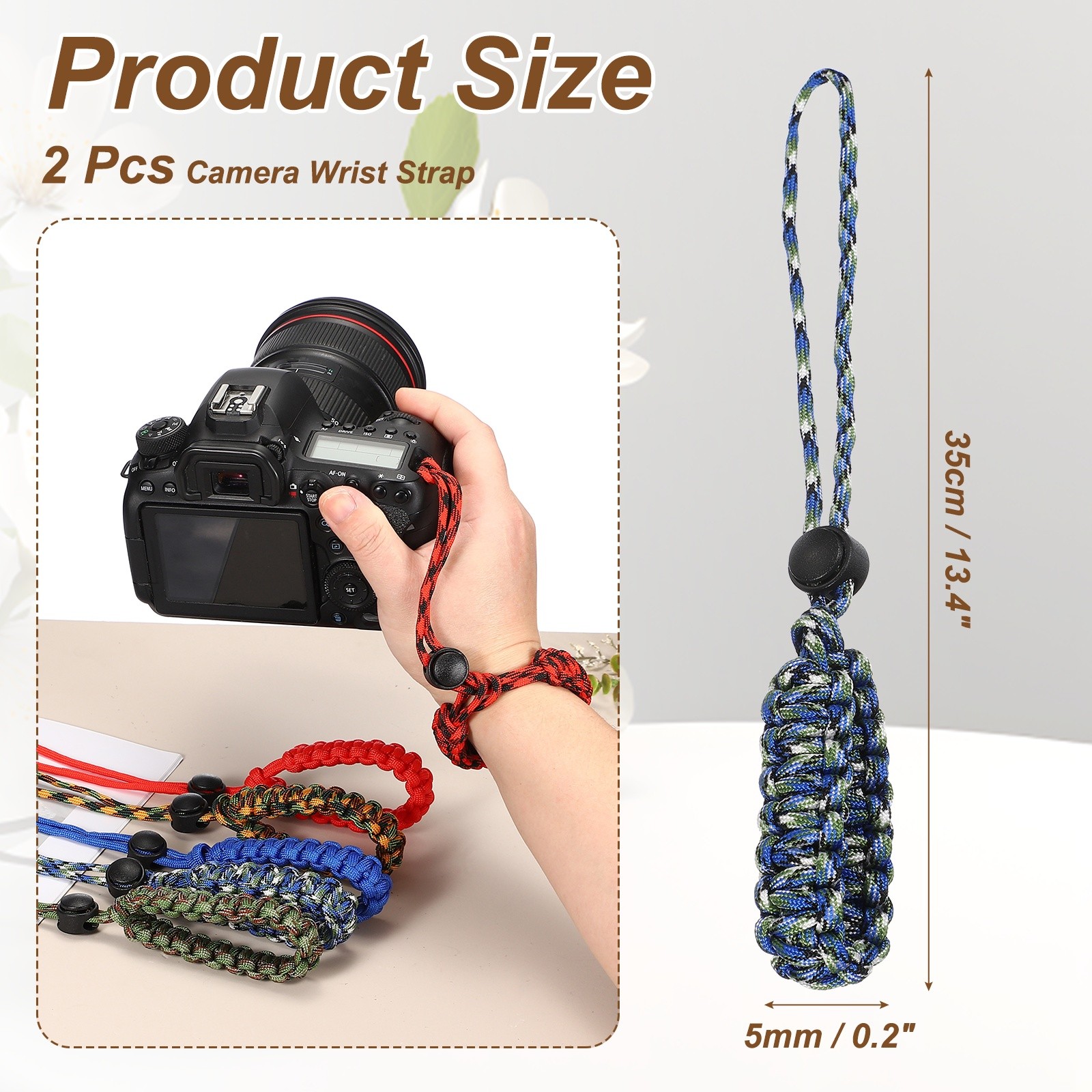 2pcs Camera Wrist Strap - Paracord Camera Hand Strap Lanyard, Blue/White/Green