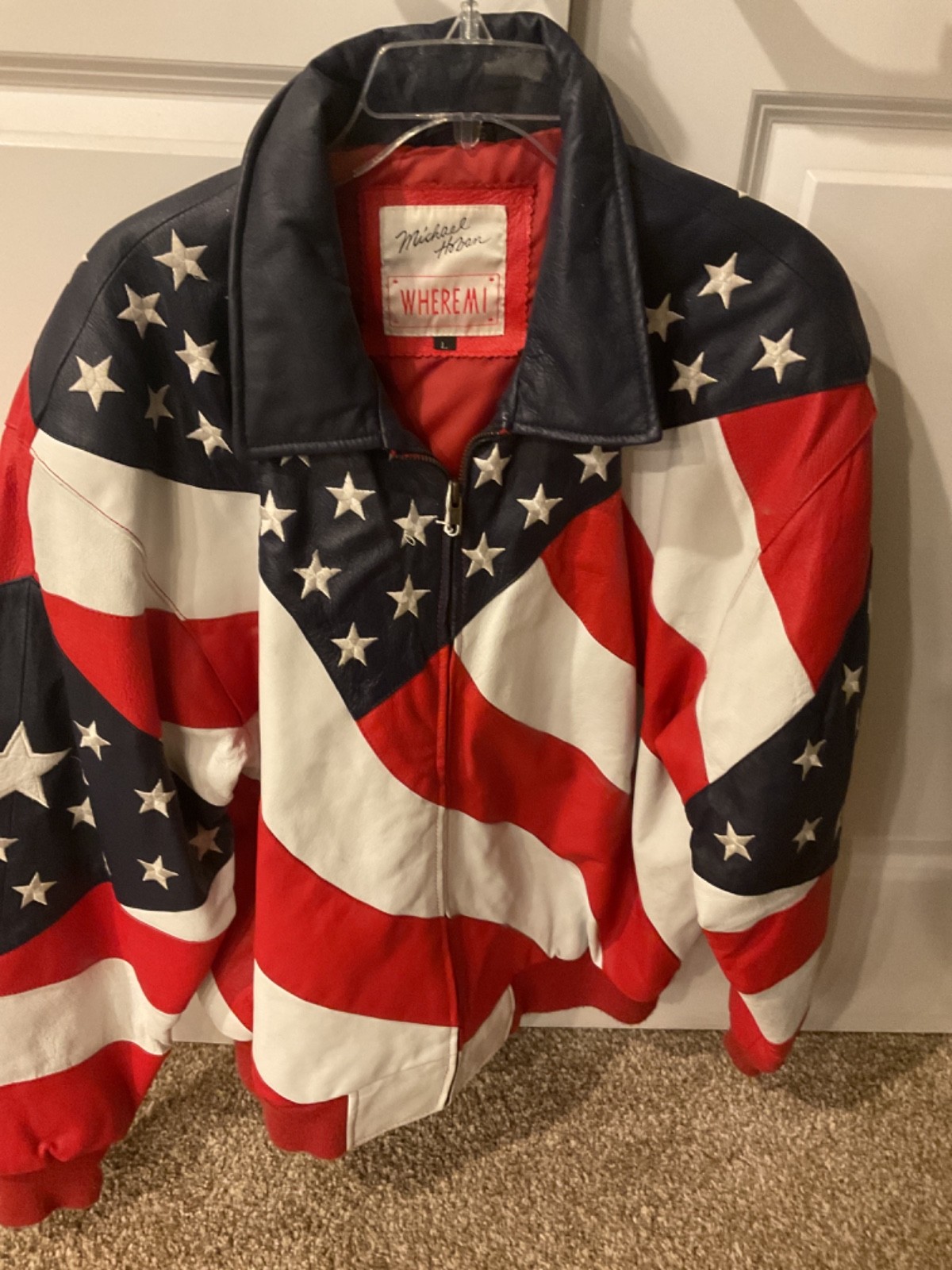 Happy  US 250th! Vintage Michael Hall  where mi  US FLAG  leather bomber jacket