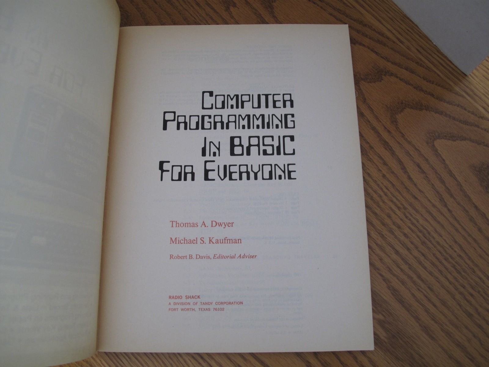 Vintage Radio Shack Computer Programming Book Basic 1977