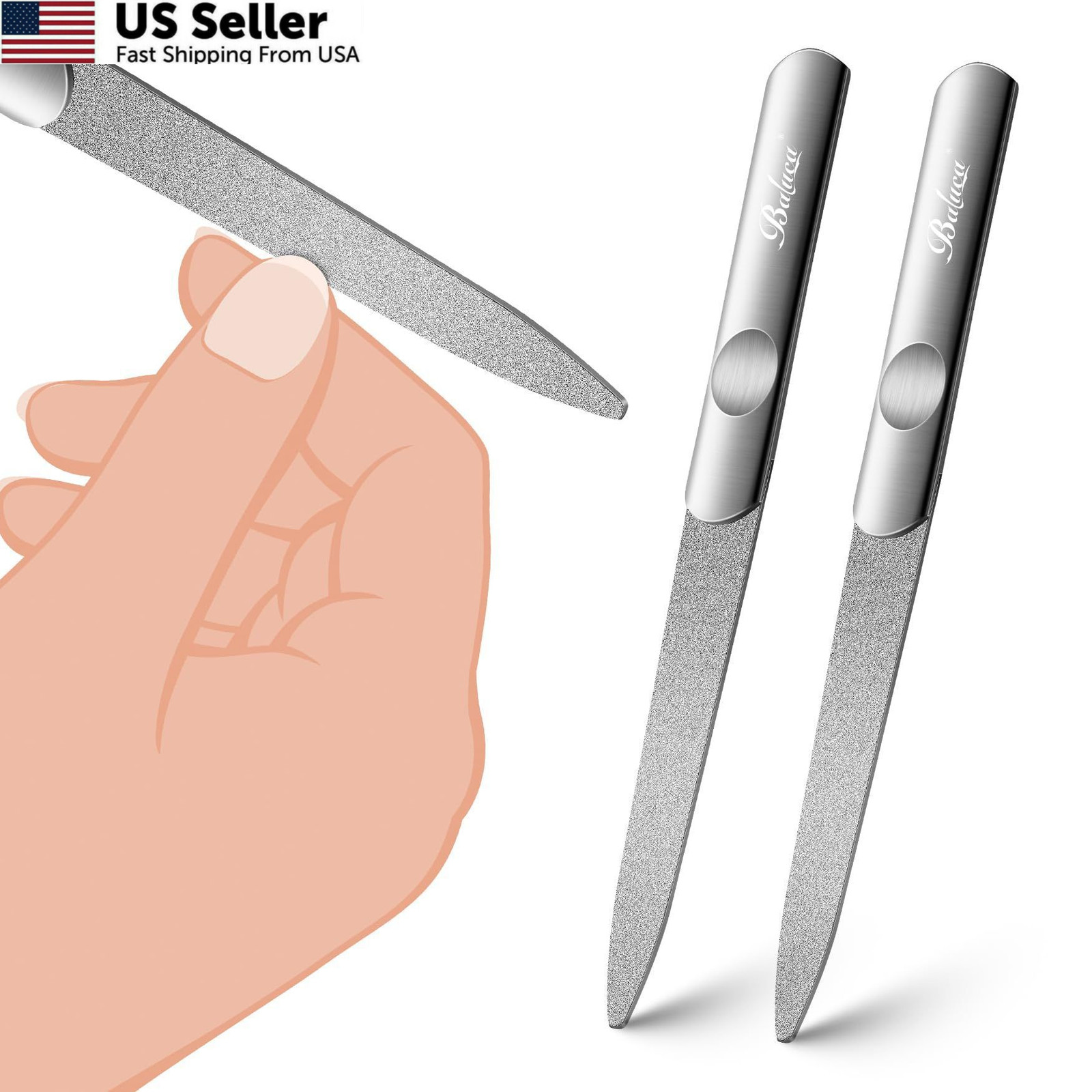 BALUCA Stainless Steel Diamond Nail File for Natural Acrylic Nails, Silver