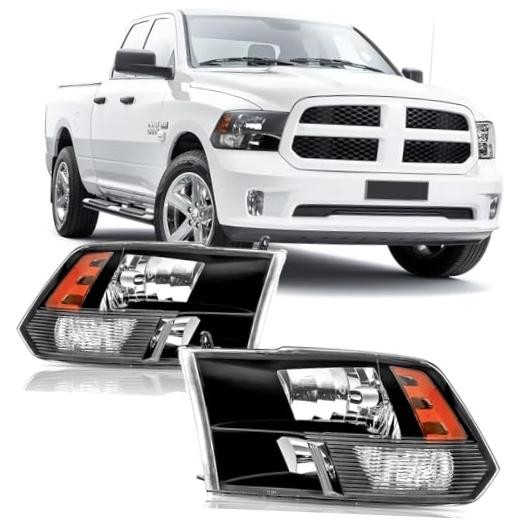 Headlights Assembly compatible with 2009-2018 Dodge Ram 1500,2010 black amber