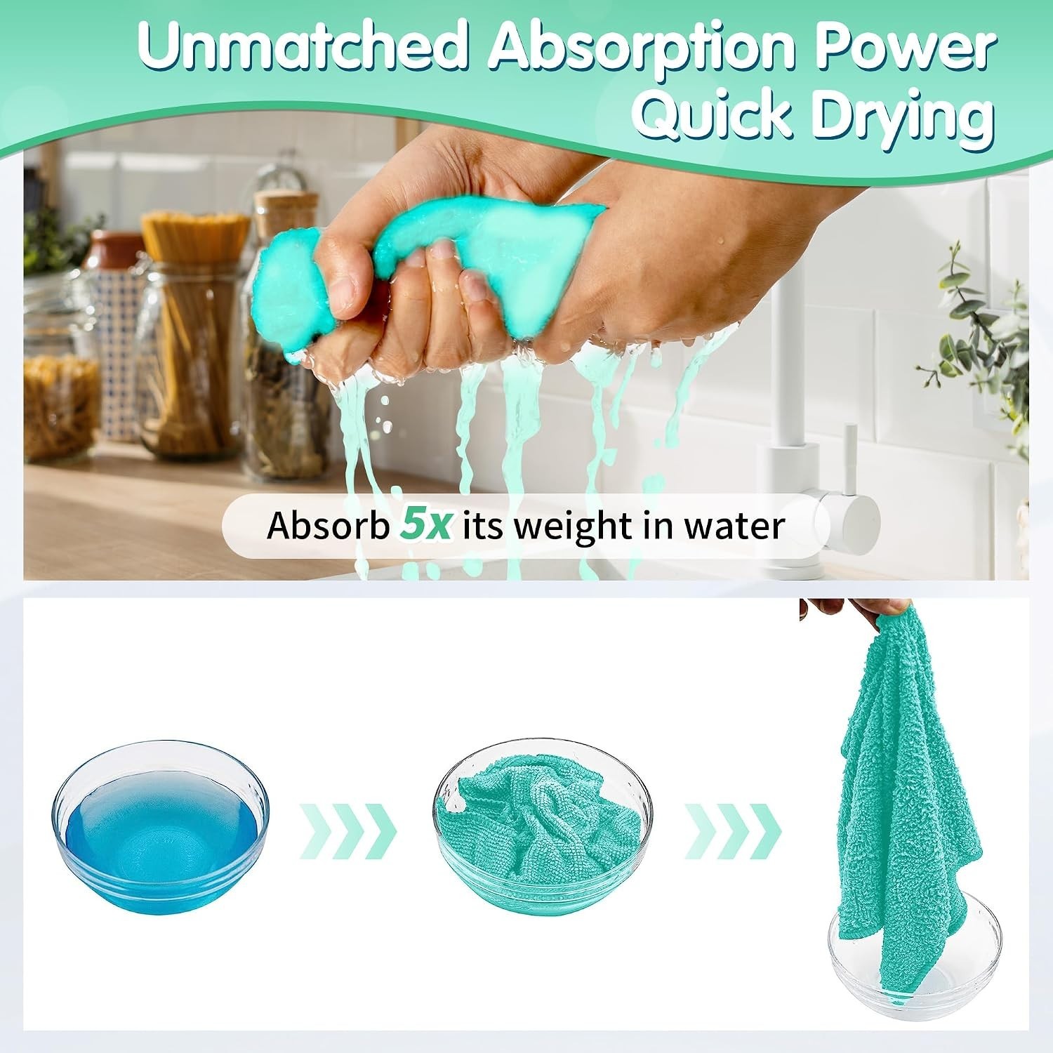 Turquoise Microfiber Cleaning Cloth -Pack of 8, Highly Absorbent Cleaning Rag...