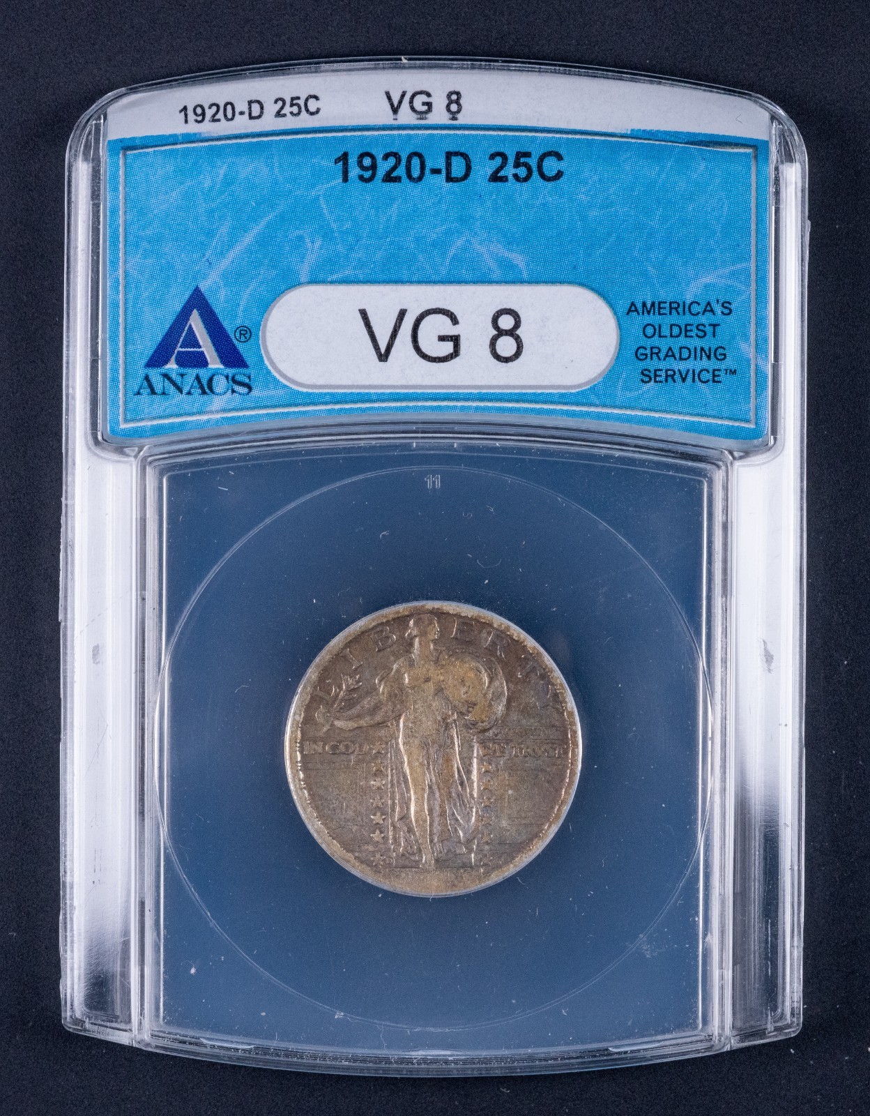 1920-D Standing liberty Quarter 25c ANACS VG8 Thin Holder ANA737
