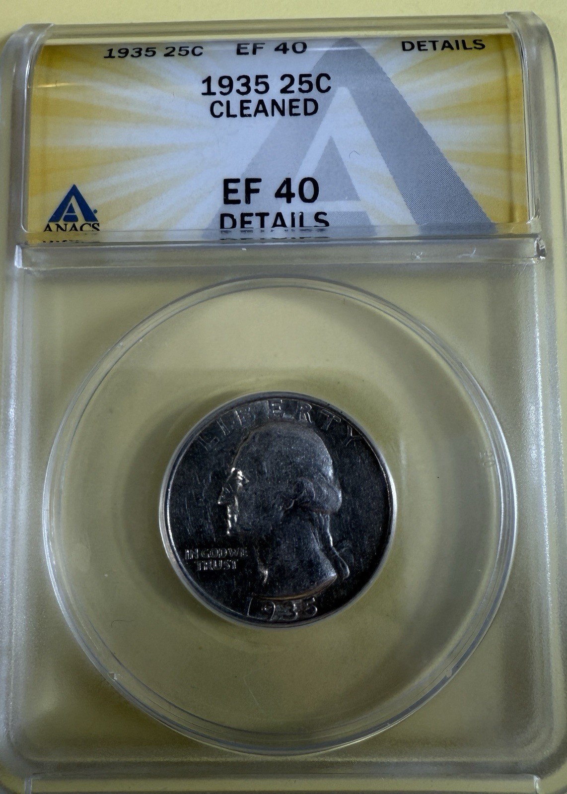 1935-P Washington Quarter - ANACS EF 40 DETAILS - Free Shipping