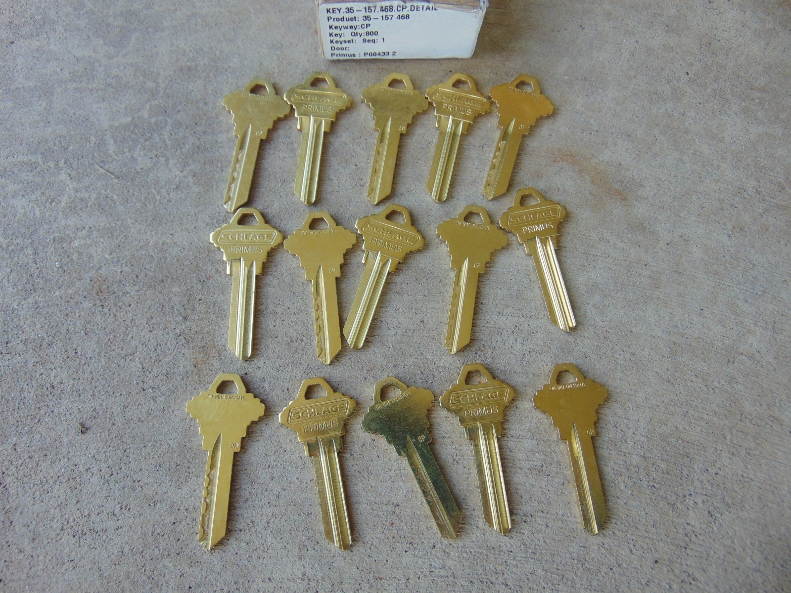 15  KEYS    PRIMUS SCHLAGE CP  KEYS UNCUT    LOCKSMITH