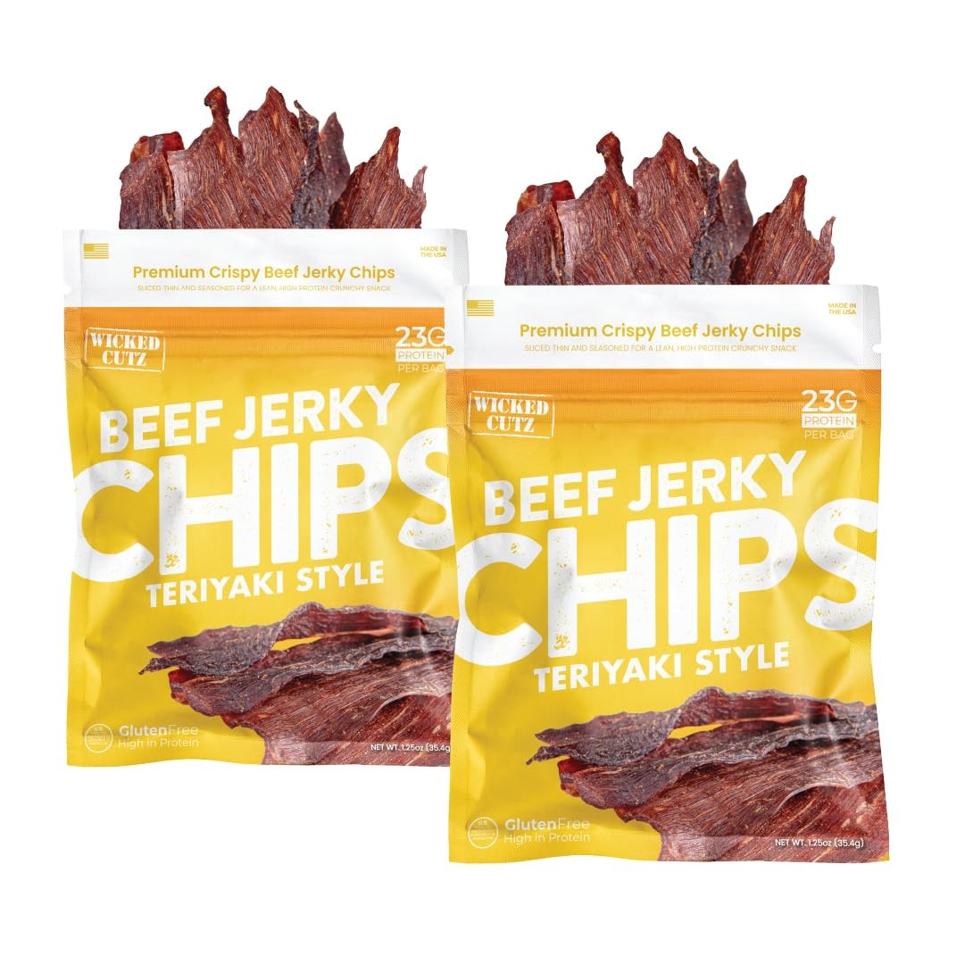 Wicked Cutz Teriyaki Beef Jerky Chips, 14g Protein per Bag, Crispy & Crunchy ...