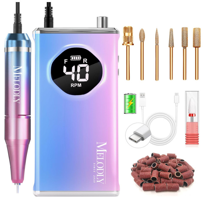 Taladro eléctrico lima de uñas 40000 RPM con kit portátil y brocas doradas