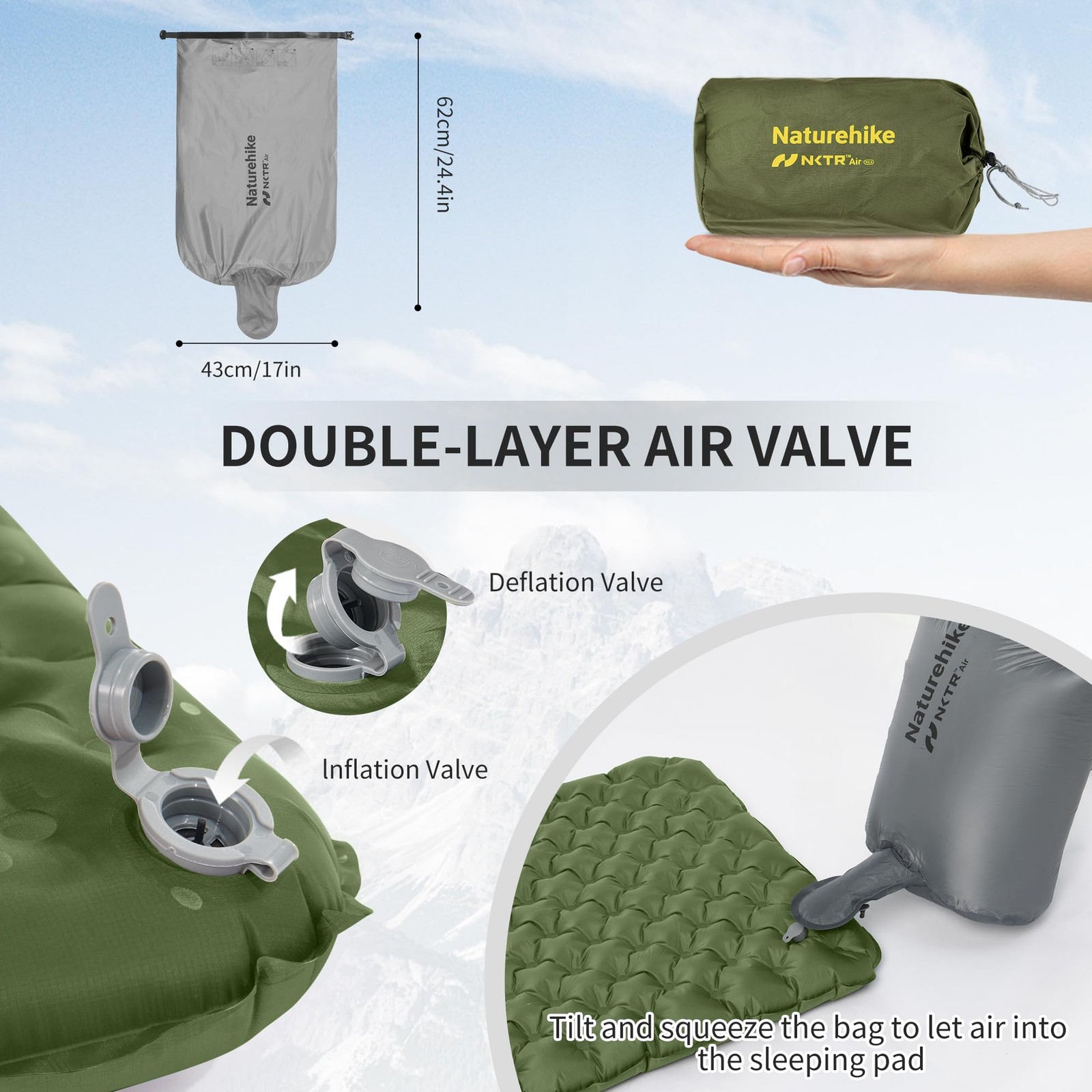 Insulated Inflatable Sleeping Pad 27oz, 4.6R Ultralight Backpacking Sleeping ...