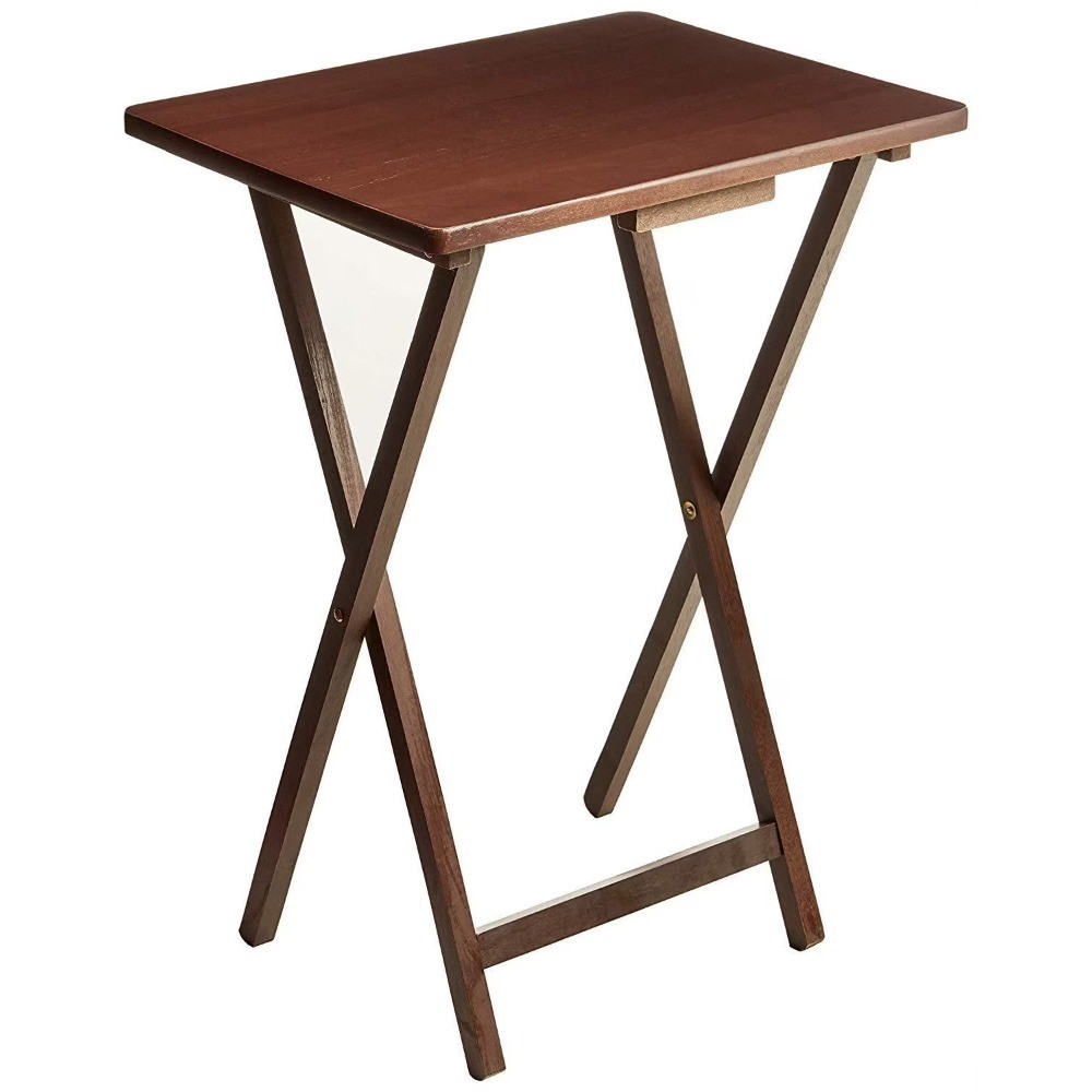 Folding TV Tray Table Indoor Rubberwood Walnut Small Space Side Table Snack Bed