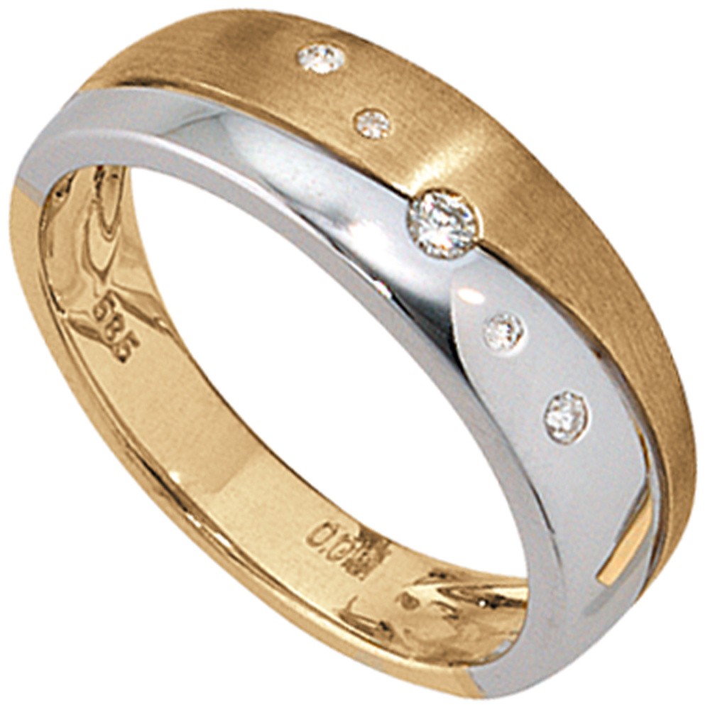 Jobo ladies' ring 585 gold yellow gold White gold two-tone matte 5 diamonds brilliant R