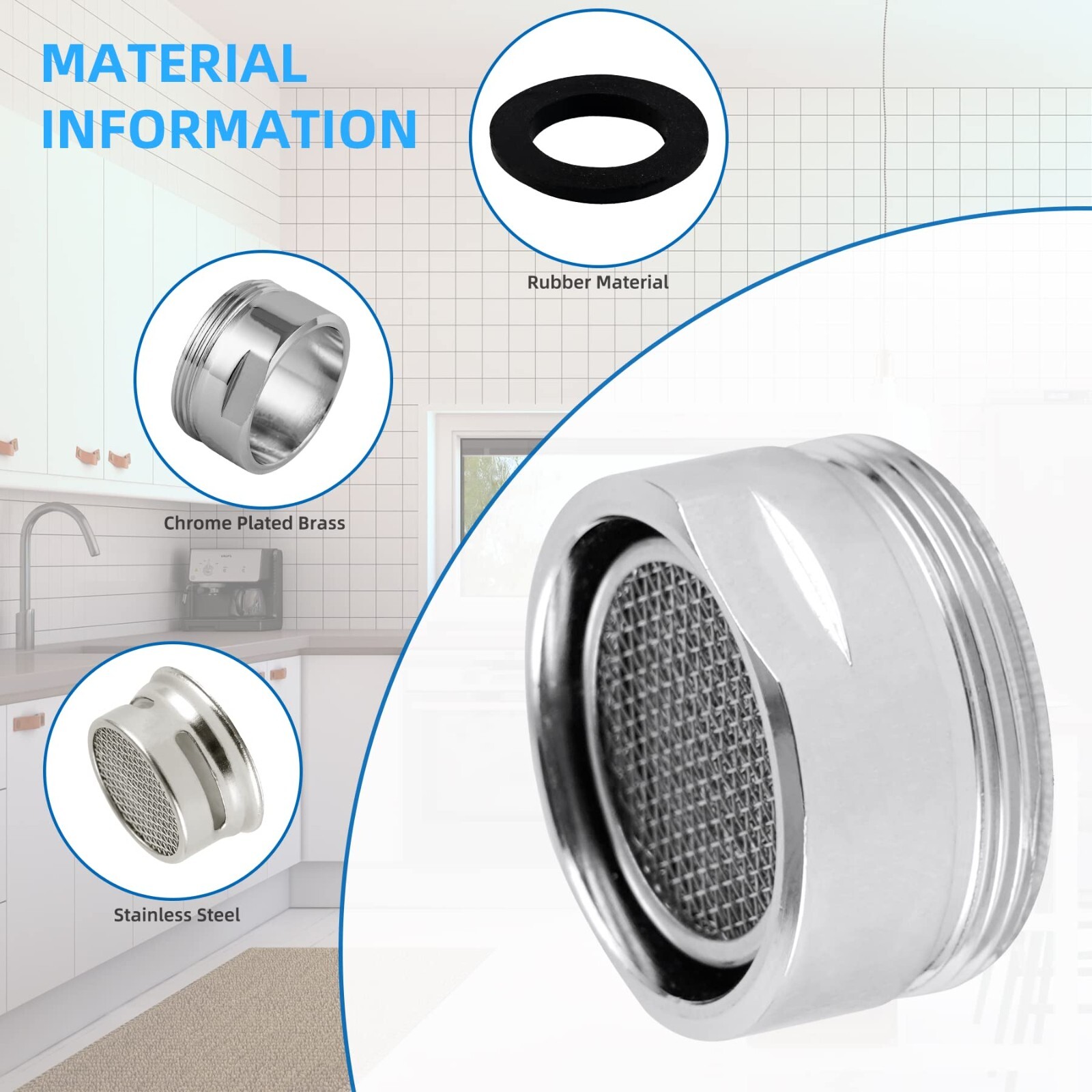 4 PCS Faucet Aerator, Kitchen Sink Aerator Faucet Filter with Solid Brass Shell