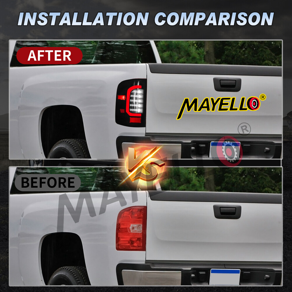 Pair Black Smoke LED Tail Lights for 2007-2013 2014 Chevy Silverado 1500 2500HD