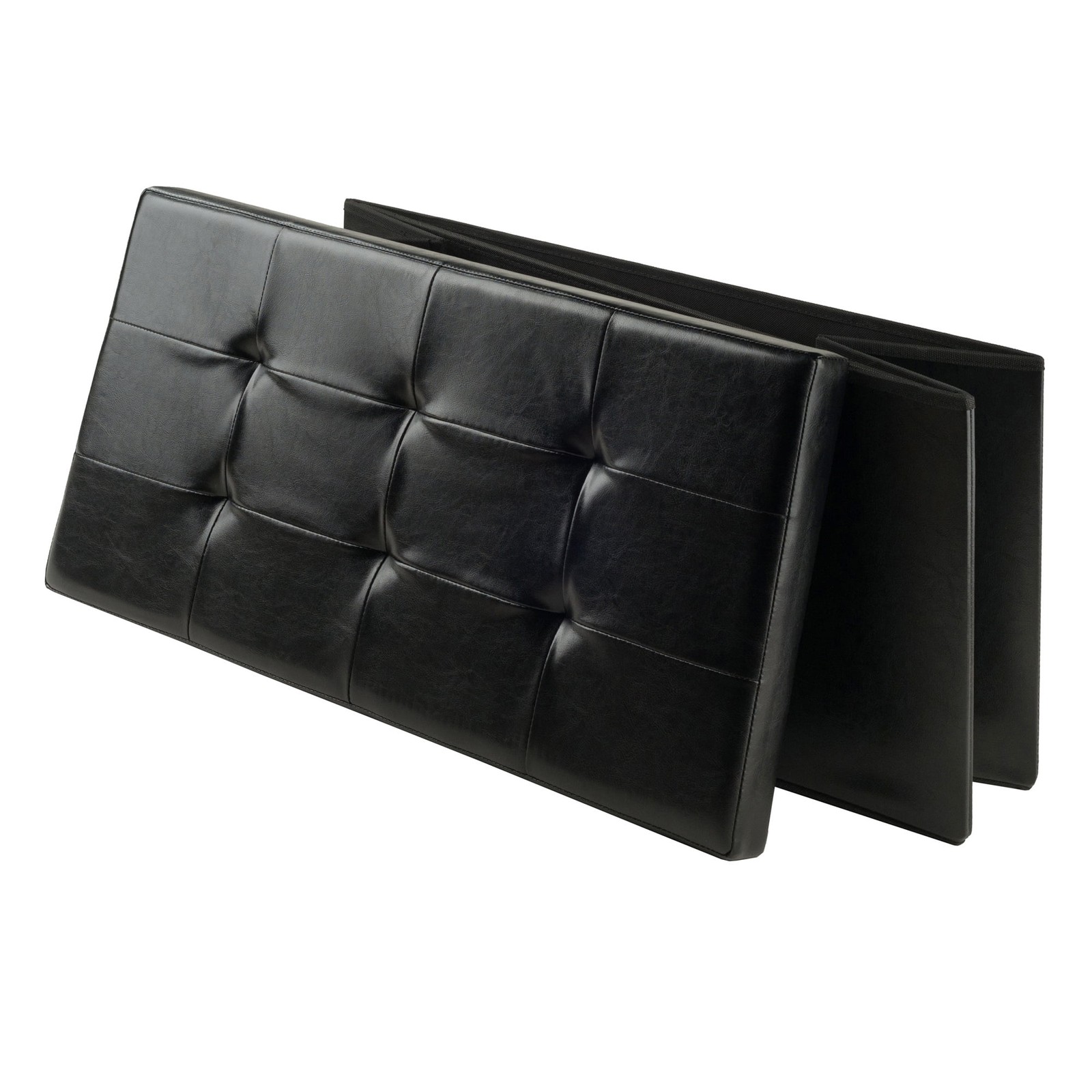 Wood Ashford Rectangular Storage Ottoman Black Faux Leather