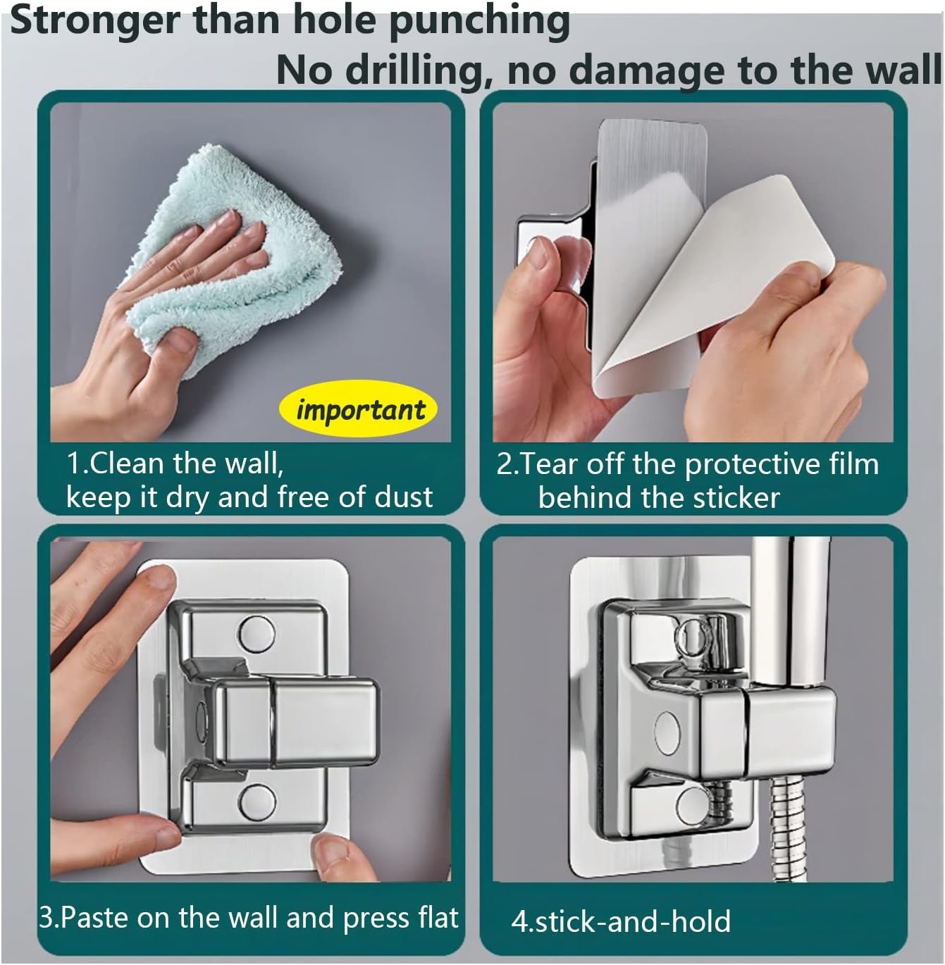 Handheld Shower Head Holder Wall Mount,Bathroom Adjustable Strong Adhesive