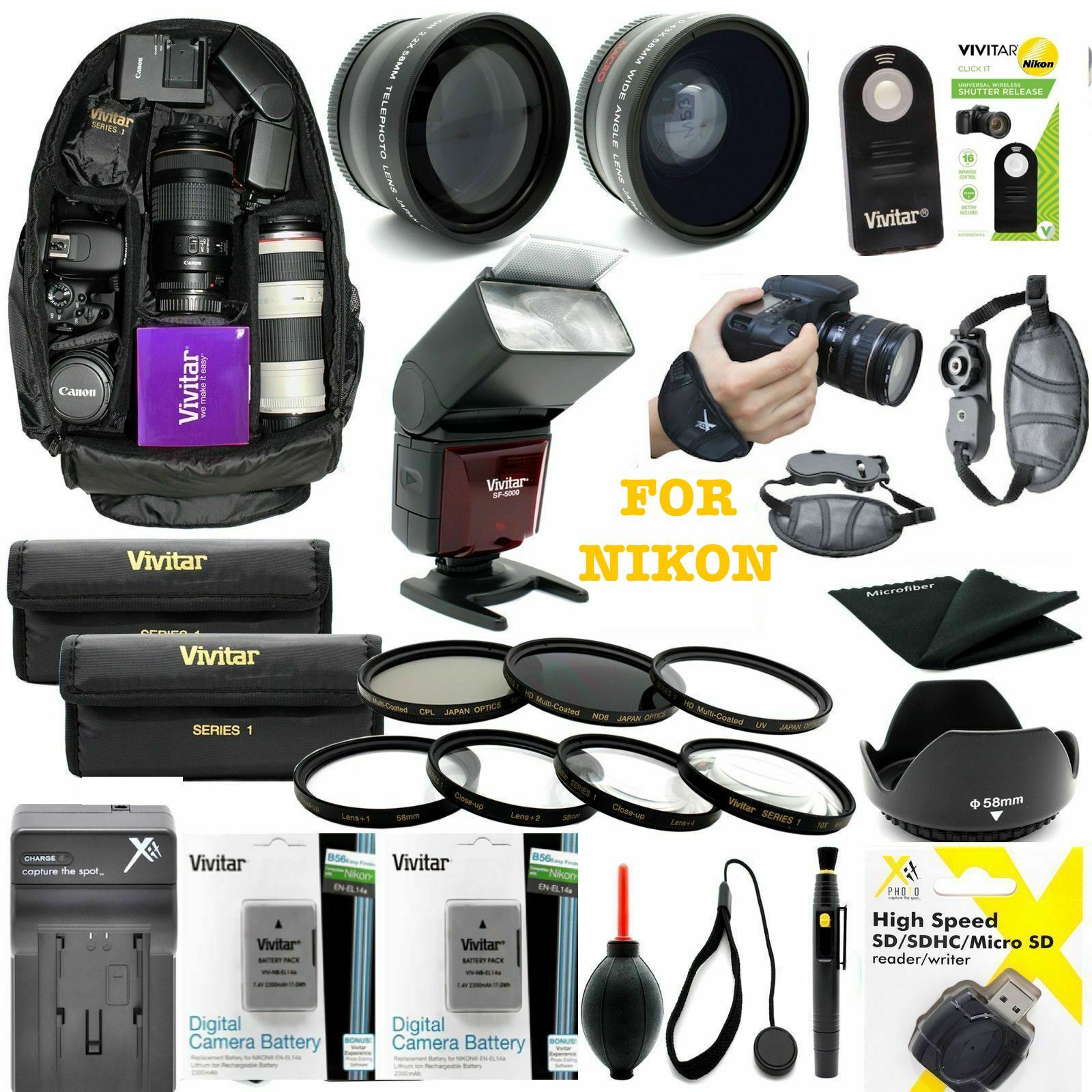 55MM HD ACCESSORY KIT FOR NIKON D3400 D5600  DSLR CAMERA  LENSES FLASH BACKPACK