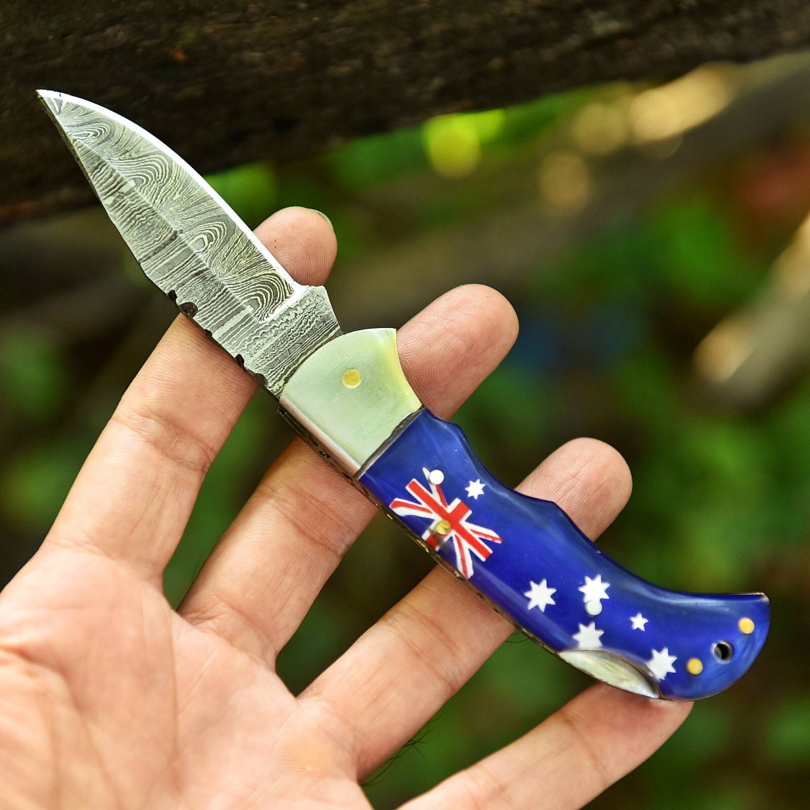 CUSTOM HANDMADE FORGED DAMASCUS STEEL FOLDING POCKET KNIFE CAMPING KNIFE