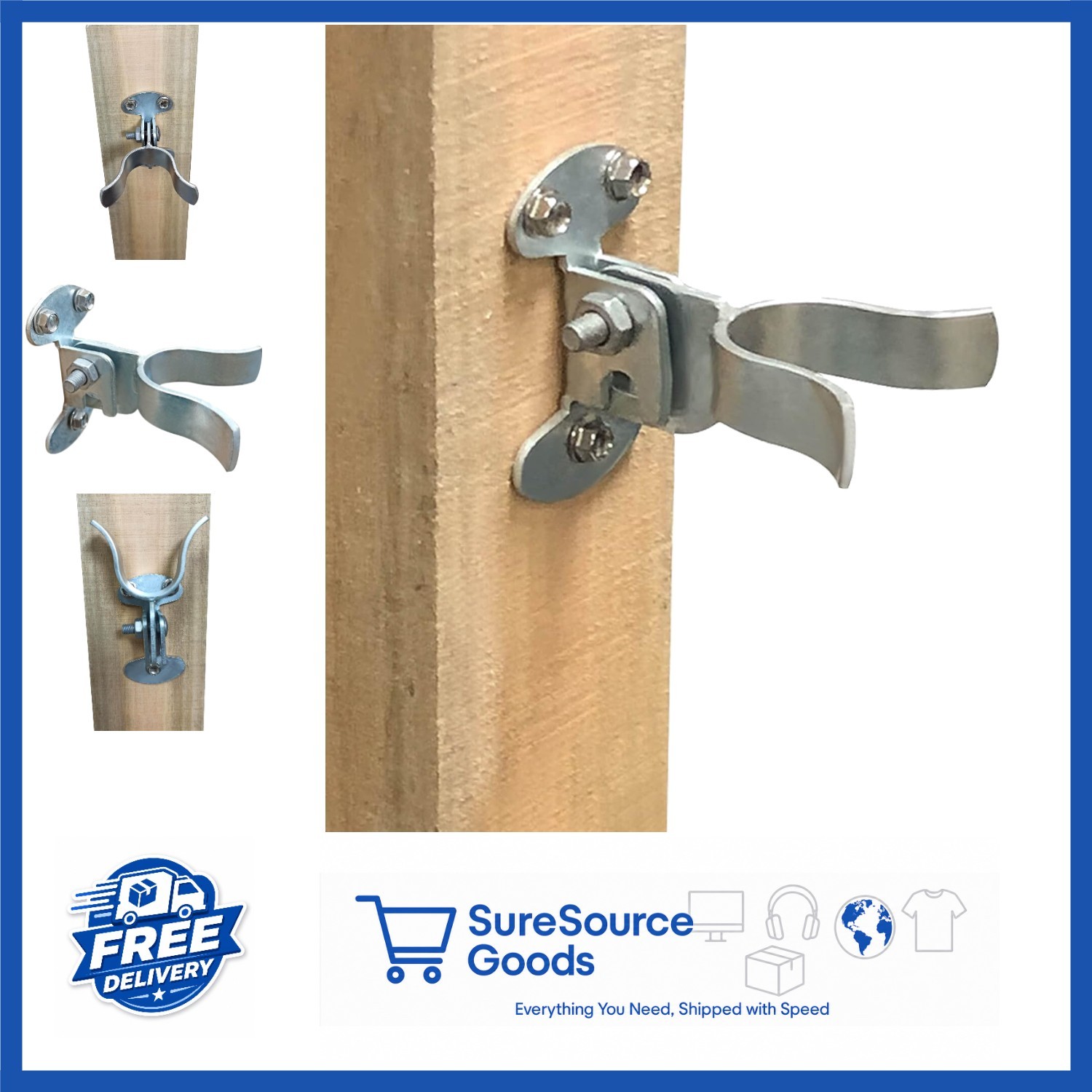 Flat Back Wall Mount Fork Gate Latch 1-3/8" Silver for Chain Link Fences