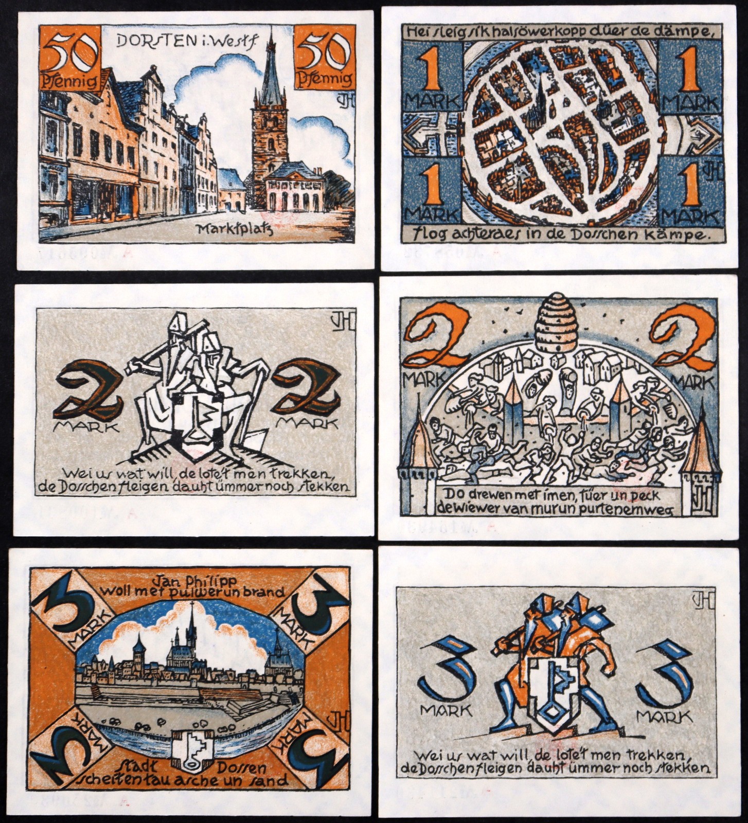 DORSTEN 1922 RARE Complete Series German Notgeld Nice Art!