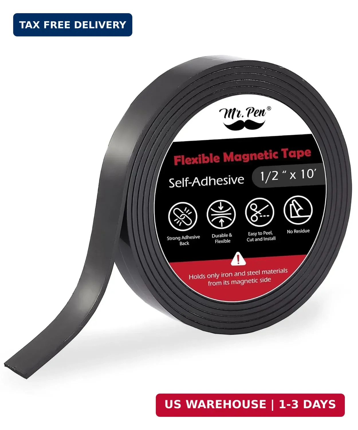 Mr. Pen- Flexible Magnetic Tape, 1/2 Inch x 10 Feet, Magnetic Strip, Magnets wit
