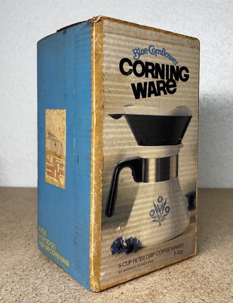 New!** Vintage Corning Ware Blue Cornflower Drip 6-Cup Coffee Maker Model P-106