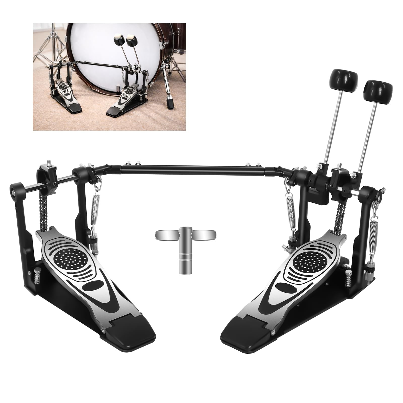 Double Bass Drum Pedal, Heavy-Duty Chain Drive Kick Pedal with...