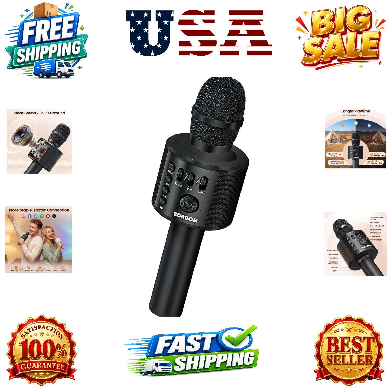 Wireless Bluetooth Karaoke Microphone,3-in-1 Portable Handheld Karaoke Mic Sp...