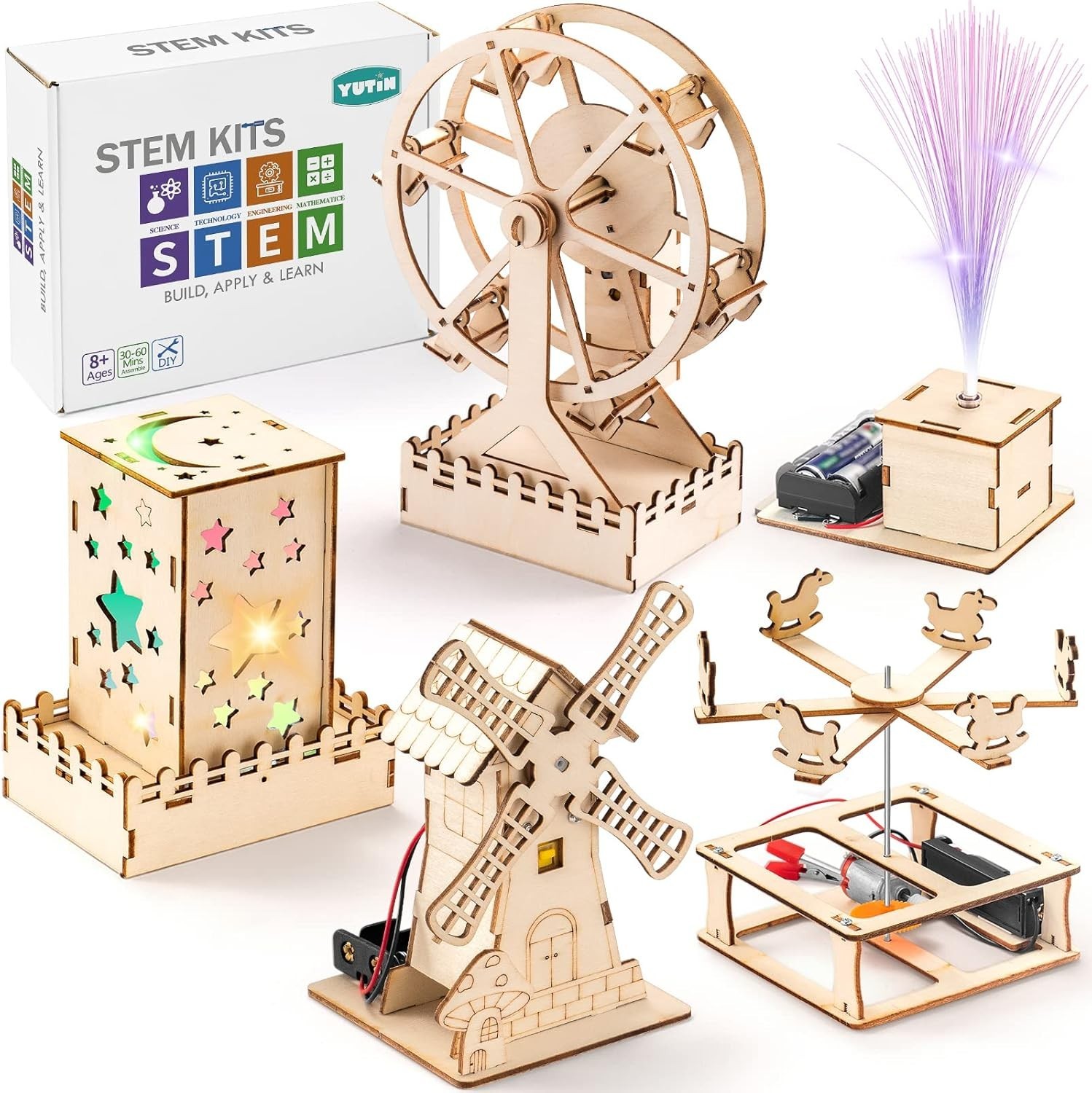 5 in 1 STEM Building Kits for Kids Ages 8-12, Wood Crafts for Boys 8-14 3D Dino
