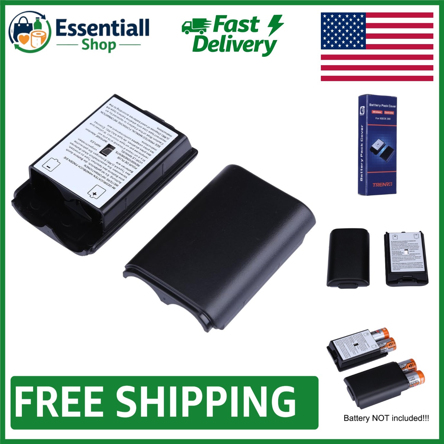 2-Pack Xbox 360 Wireless Controller Battery Covers - High-Quality Black Finish