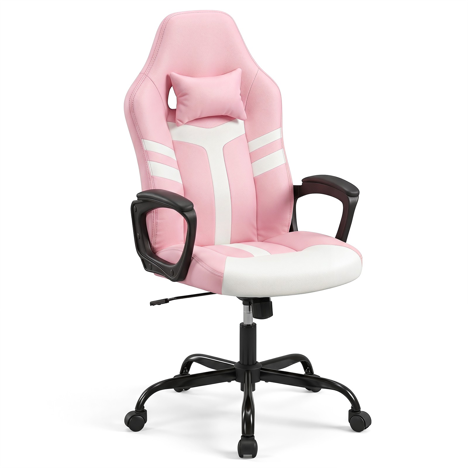 Faux Leather Upholstered Office Chair with Removable Head Pillow Padded Armrests