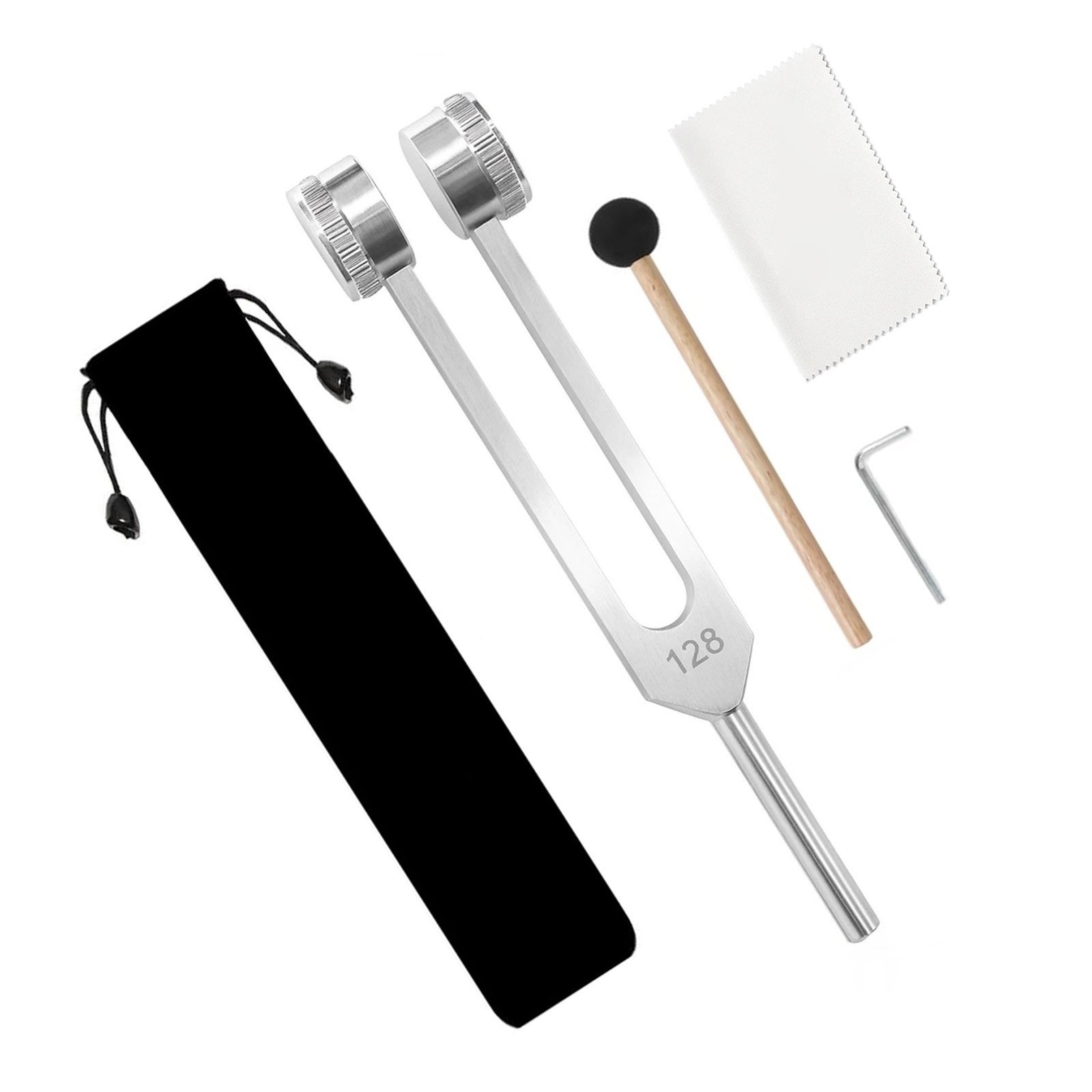128Hz Sound Healing Tuning Fork With Reflex Hammer And Pouch For Meditation