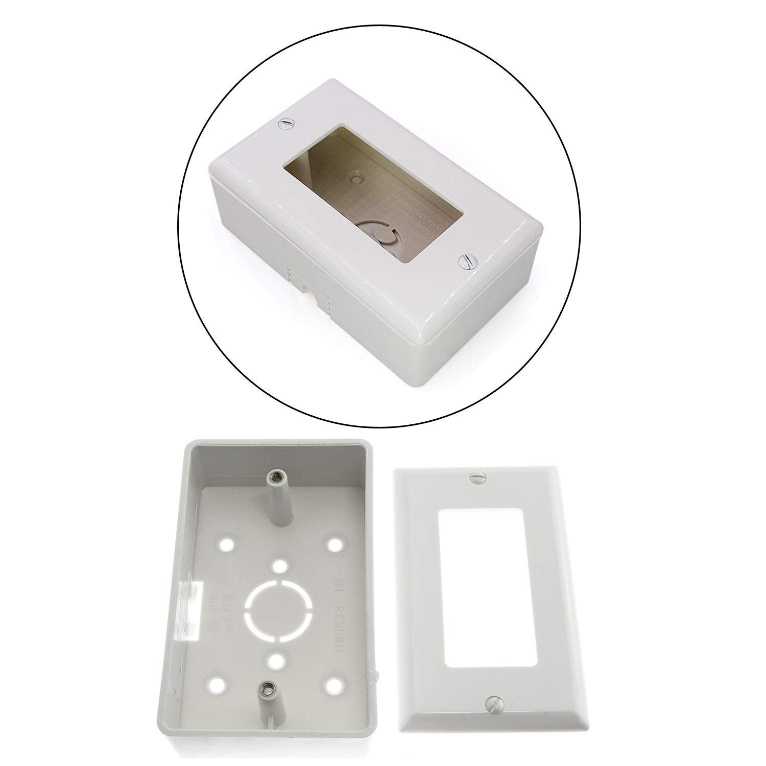 Surface Mounted Switch Socket Backbox with Single Gang Panel - 1 Pack