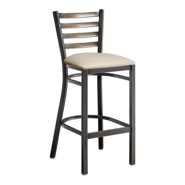 10 PACK Distressed Copper Ladder Back Metal Restaurant Barstool With Gray Vinyl